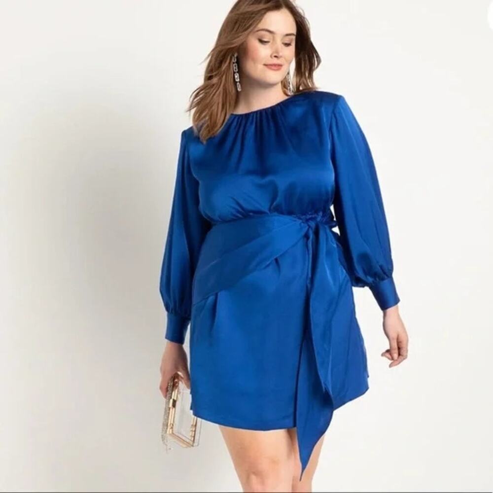 Eloquii satin blue shoulder pad dress sz 20 mini party dress new with tags